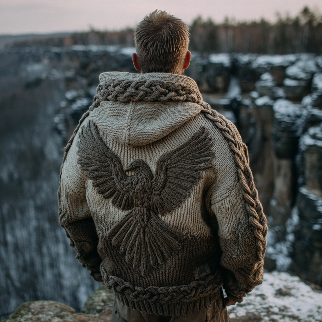 Men's Viking Eagle Style Celtic Thick Zip-up Hooded Sweater artswardrobe