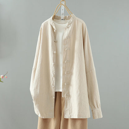 Comstylish Women's Retro Button Up Cotton And Linen Shirt