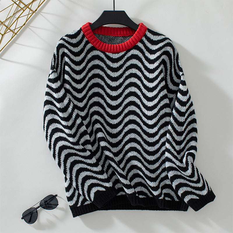 Dominique® | Sweater with a wavy knit pattern and contrast collar