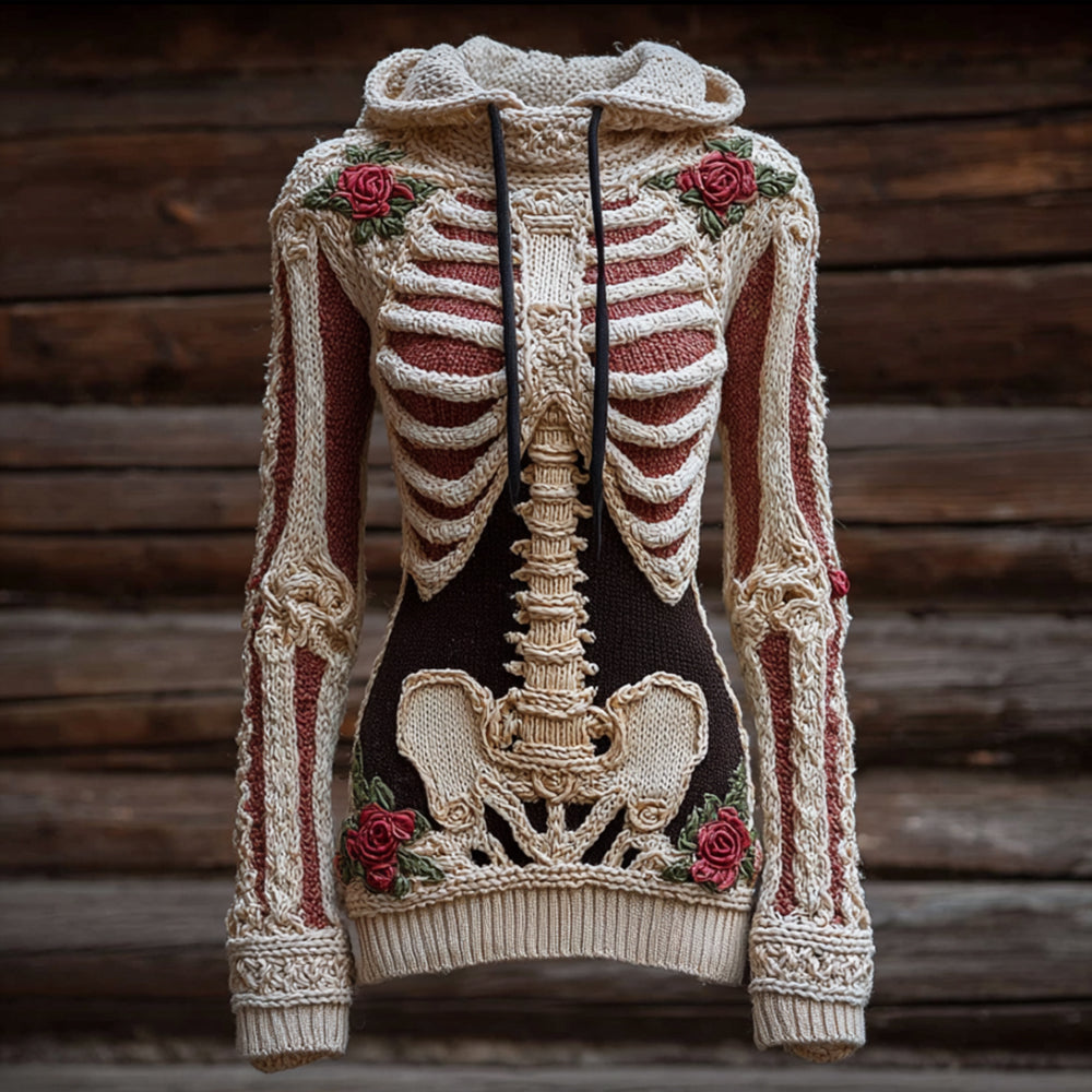 Halloween Anatomy Art Flower Vintage Hooded Sweater artswardrobe