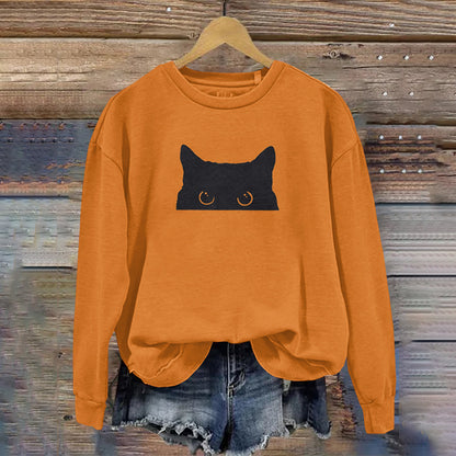 Comstylish Women's Black Cat Abstract Art Painting Sweatshirt