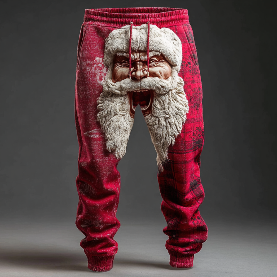 Comstylish Funny Santa Claus Pattern Print Design Men's Retro Casual Sports Long Pants