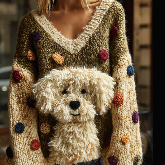 Lady Retro Cute Dog Plush Comfortable Knitted Sweater elevenforest