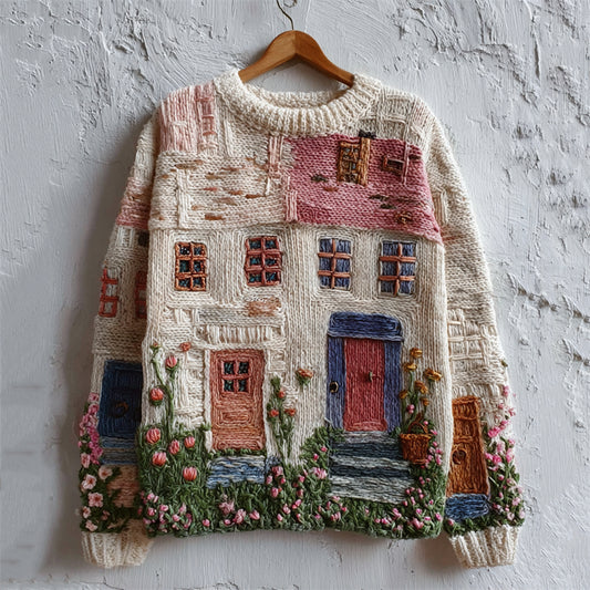 Cottagecore Floral House Inspired Embroidered Cozy Knit Sweater elevenforest