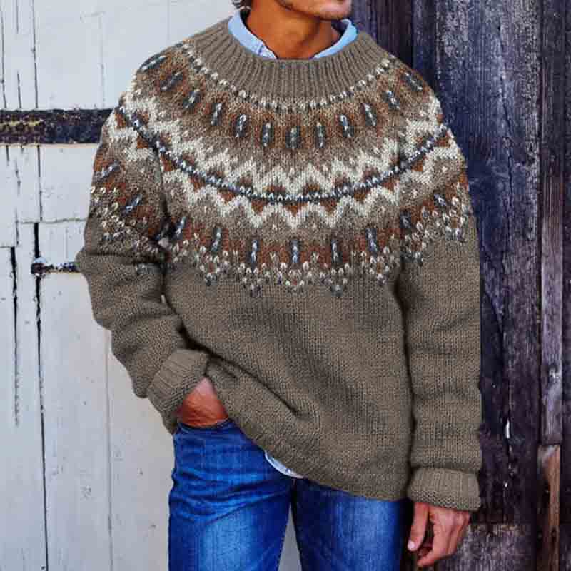 Vintage Icelandic Print Knitted Pullover Sweater elevenforest