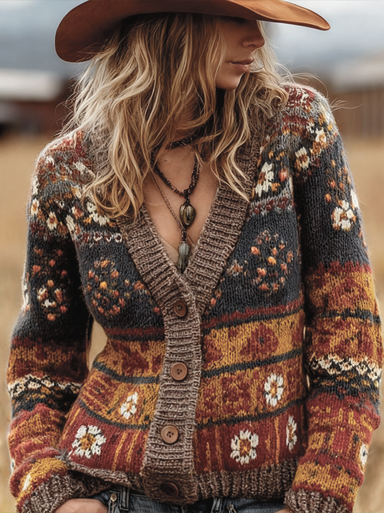 Cardigan in cotone con abbottonatura in stile boho