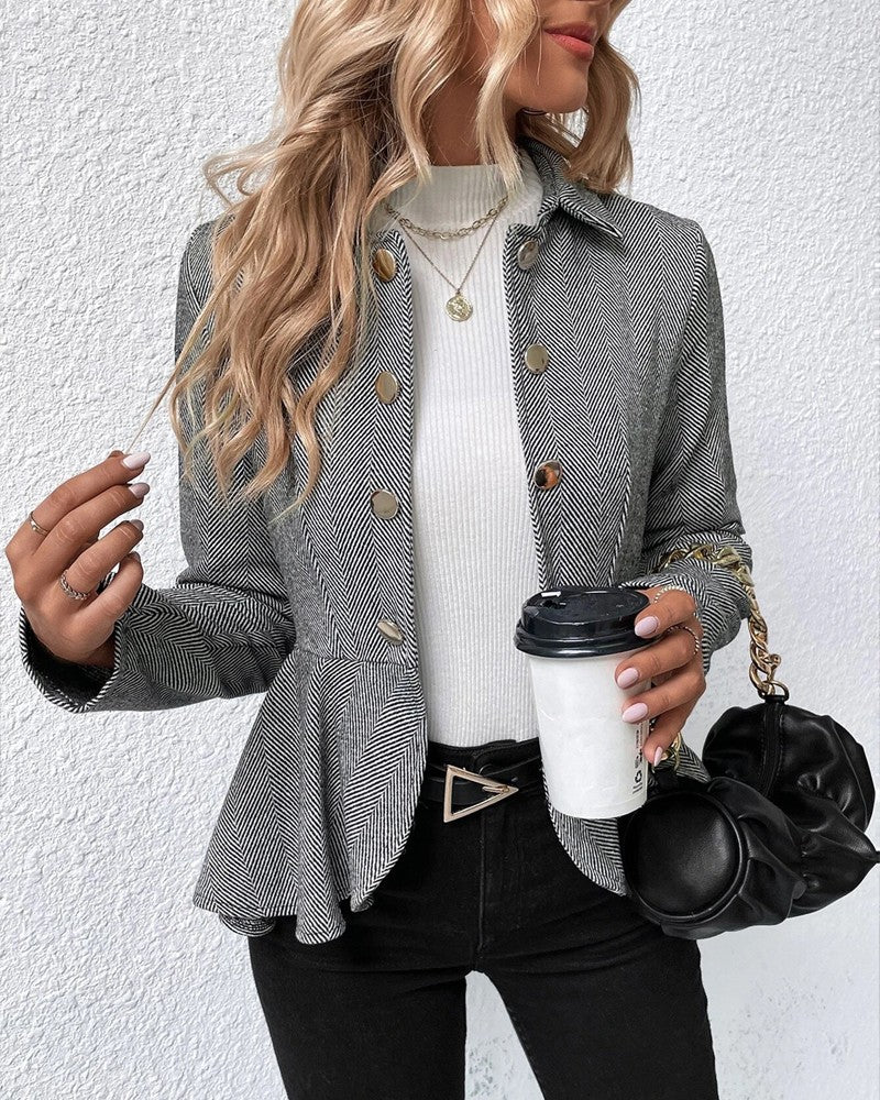LP | Blazer a righe con bottoni e orlo arricciato, elegante vestibilità slim