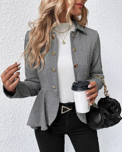 LP | Blazer a righe con bottoni e orlo arricciato, elegante vestibilità slim
