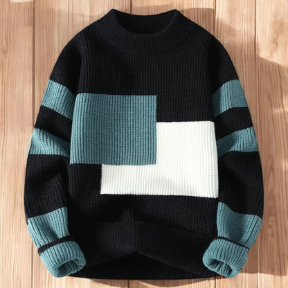 Vegan Men Mock Minimalist Knit Pullover Sustainable Patchwork Warmth Knitted Jacquard Unisex Sweater elevenforest