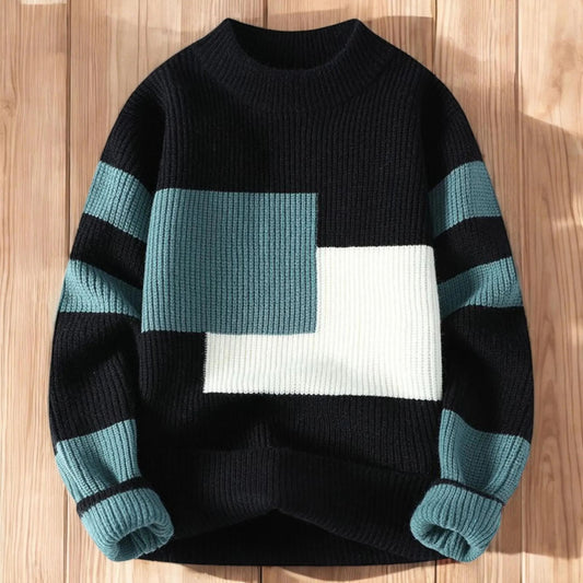 Vegan Men Mock Minimalist Knit Pullover Sustainable Patchwork Warmth Knitted Jacquard Unisex Sweater elevenforest