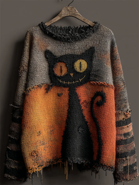 Halloween Black Contrast Stitched Cozy Knit Sweater elevenforest