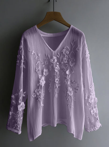 Comstylish Vintage Floral Lace Embroidered Comfy Long Sleeve Tunic