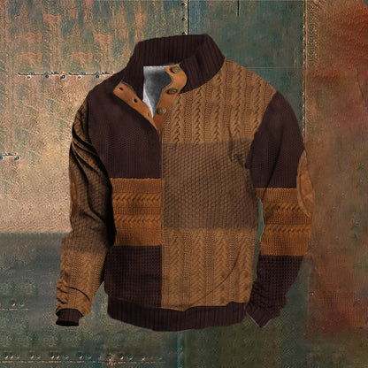 Men's Vintage Western Patchwork Print Standing Collar Casual Sweatshirt elevenforest