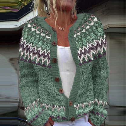 Retro Fairman Island Wave Jacquard Sweater Cardigan elevenforest