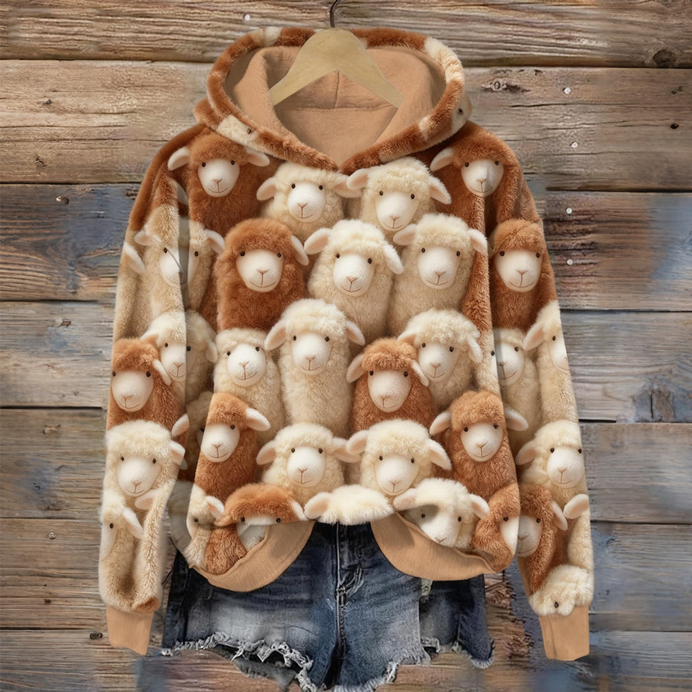 Cute Fluffy Sheep Art Pattern Cozy Plush Hoodie artswardrobe