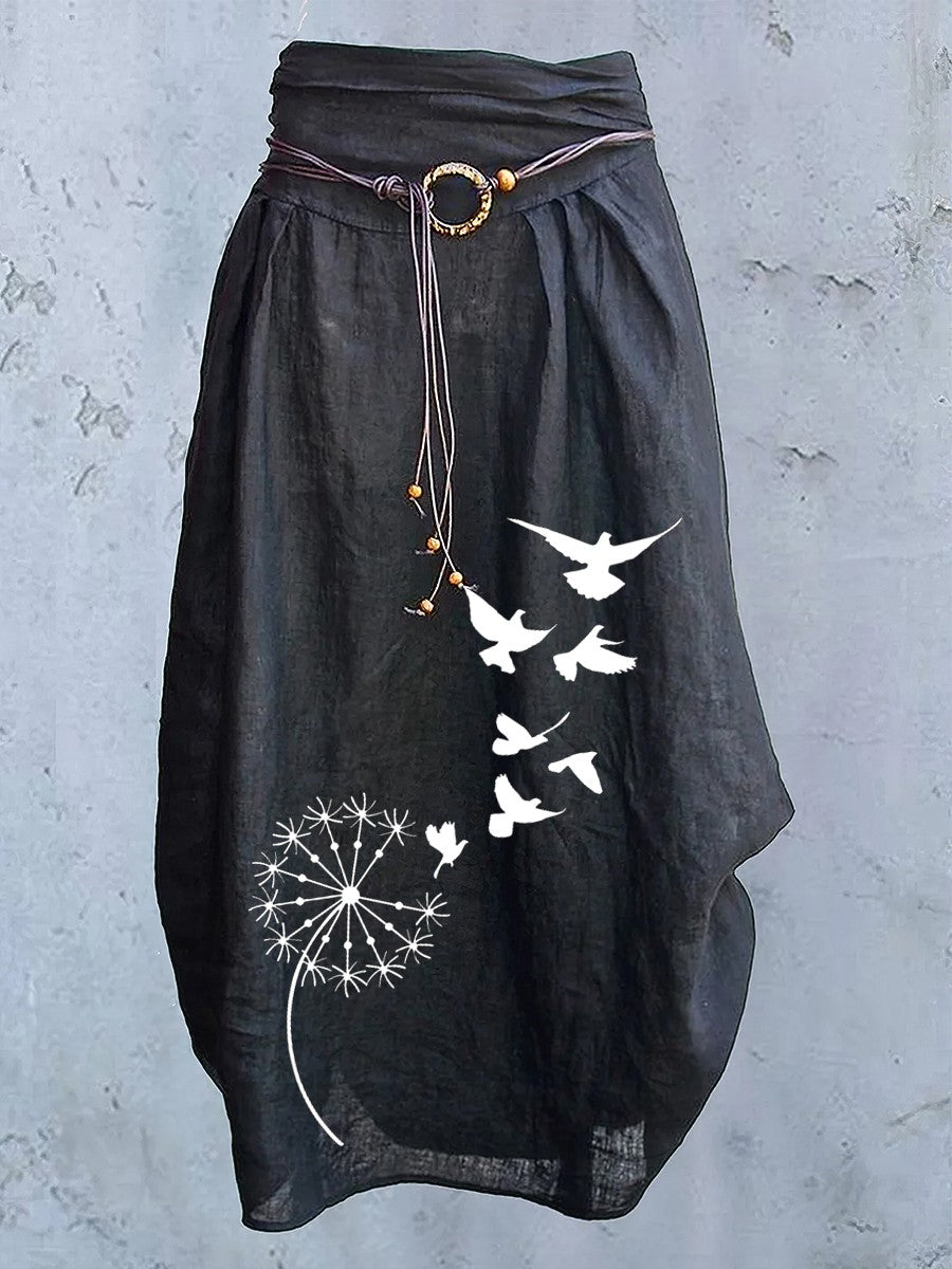 Women's Dandelion Seagull Flying Bird Art Design Casual Skirt