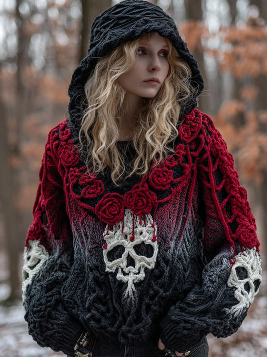 Skeleton Rose Gradient Hooded Sweater artswardrobe