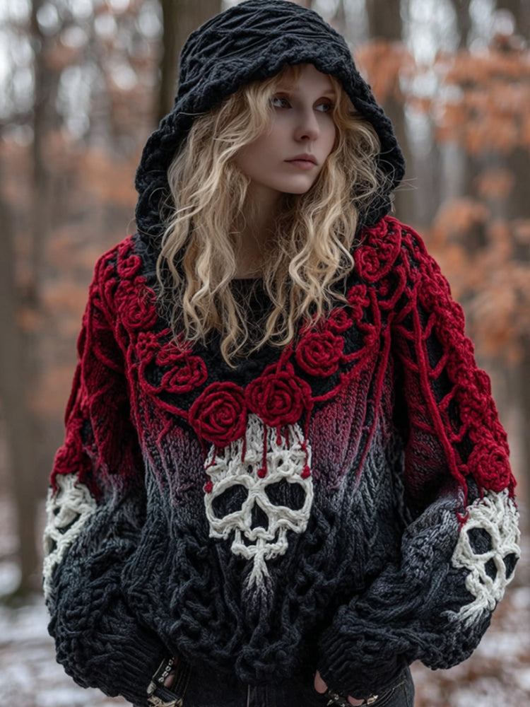 Skeleton Rose Gradient Hooded Sweater elevenforest