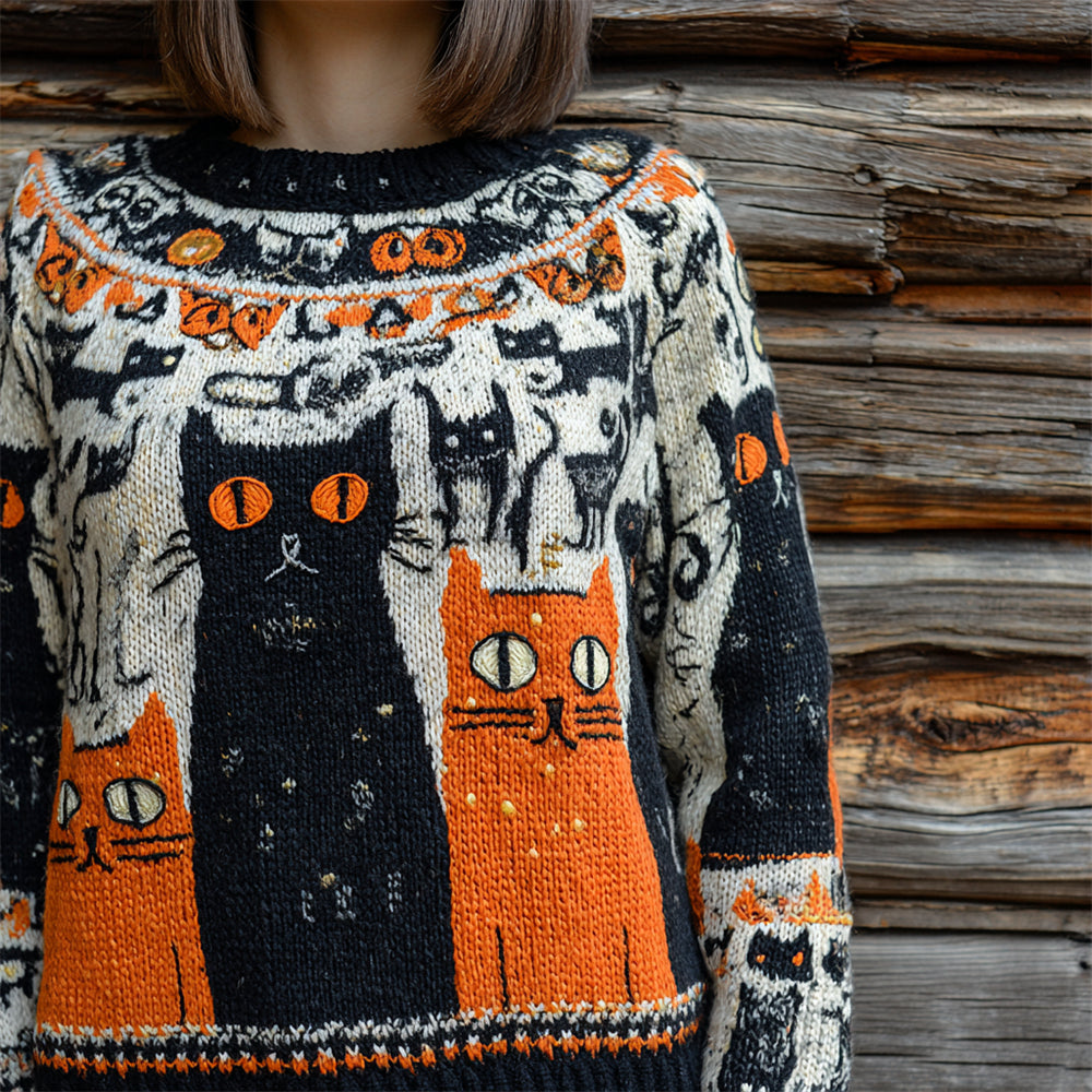 Halloween Cute Cat Art Women's Icelandic Sweater
