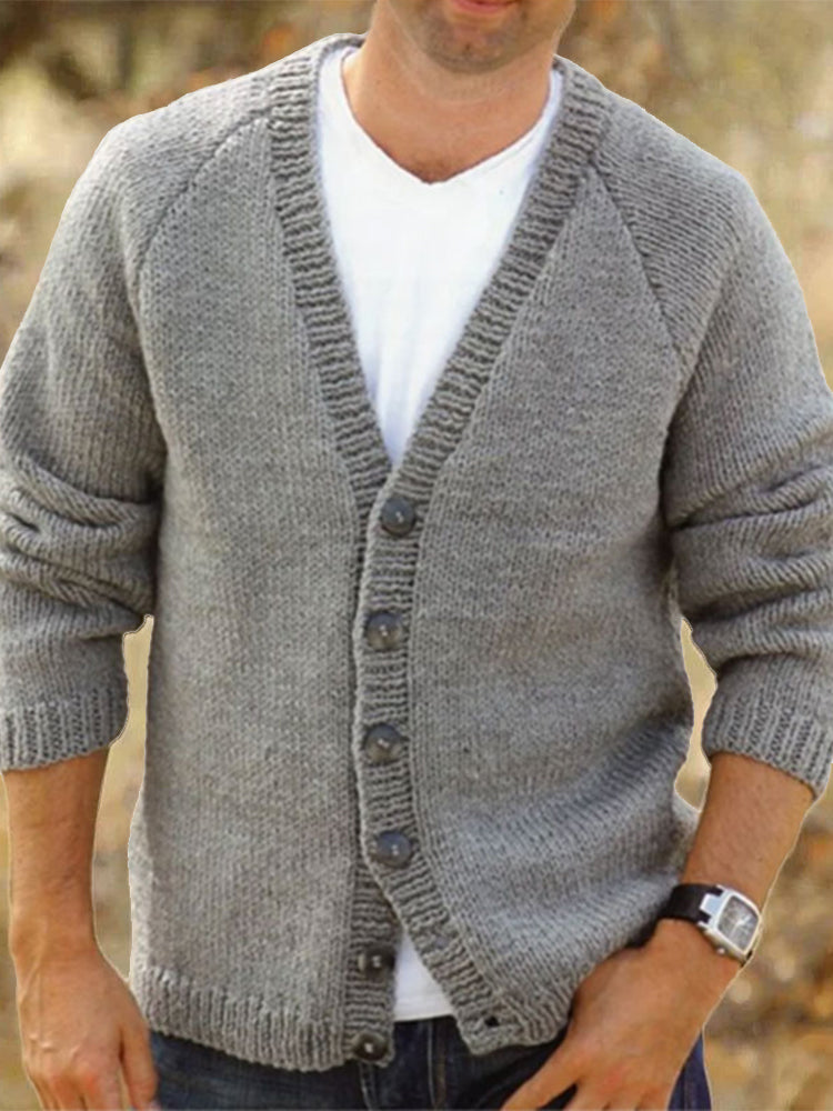 Men's Solid Color Button Cozy Sweater Cardigan artswardrobe