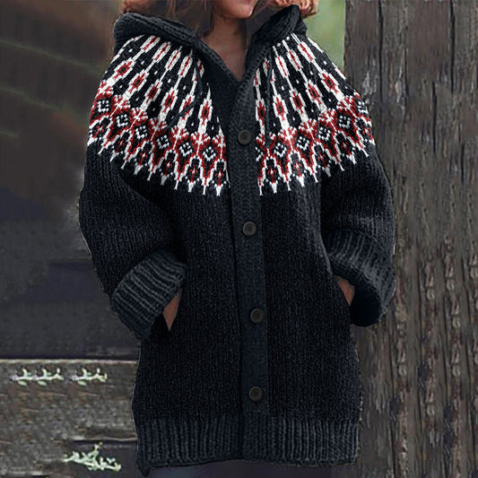 Women's Tribal Color Block Geometric Icelandic Art Cozy Sweater artswardrobe