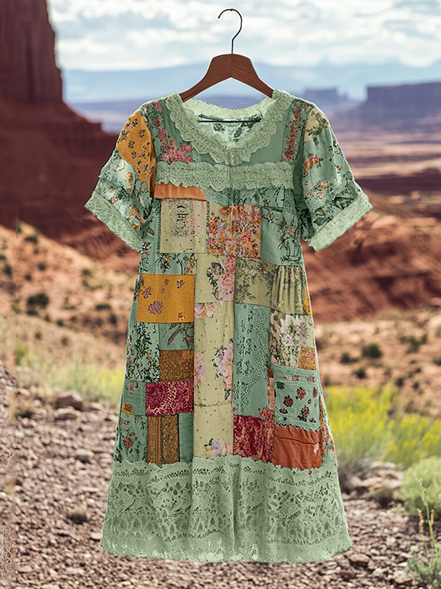 Vintage Floral Patchwork Comfortable Short-sleeved Dress artswardrobe