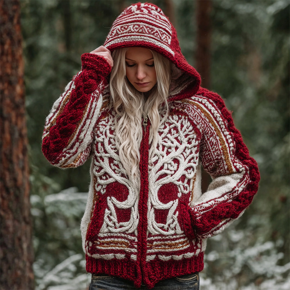 Christmas Viking Tree Of Life Women's Zip-up Hooded Sweater artswardrobe