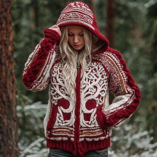 Christmas Viking Tree Of Life Women's Zip-up Hooded Sweater artswardrobe