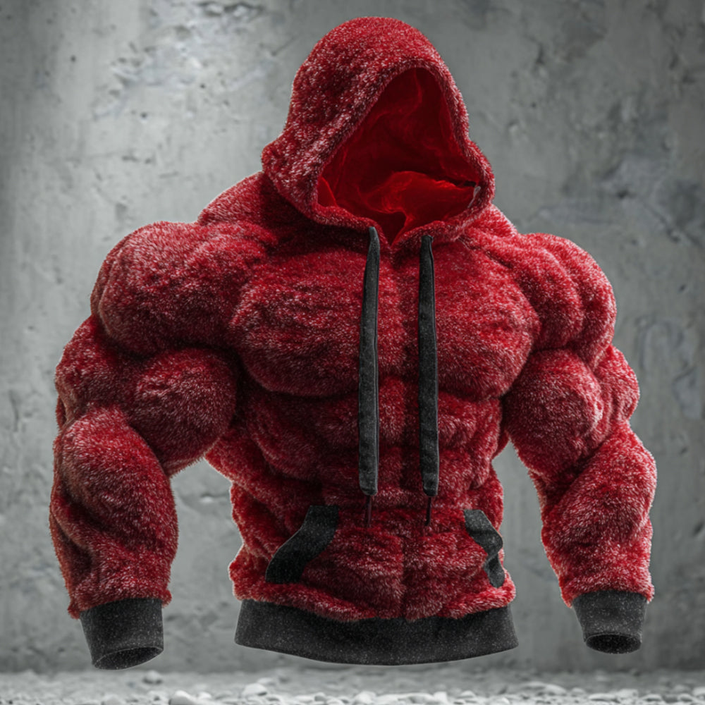 Comstylish Muscle Line Art Flannel Thick Hooded Sweatshirt