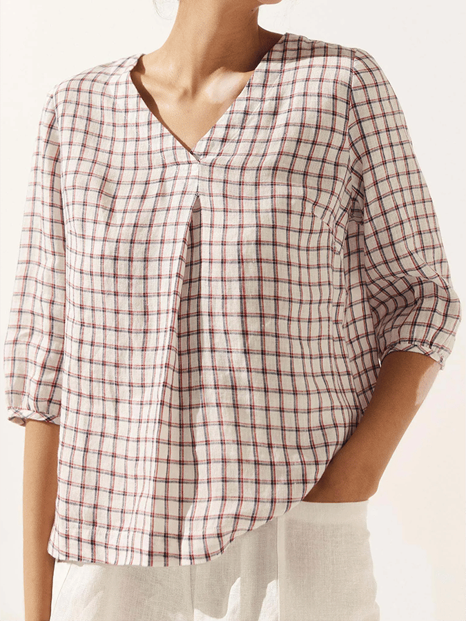 Ladies Plaid Casual Loose Long Sleeve Top