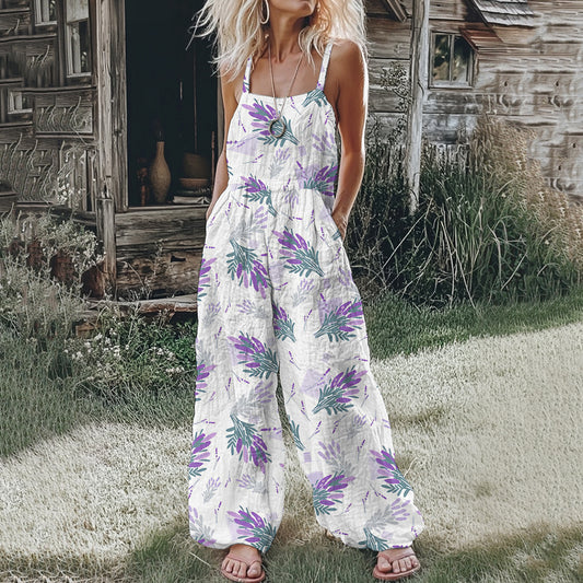 Women's Scottish Thistle Print Casual Jumpsuit artswardrobe