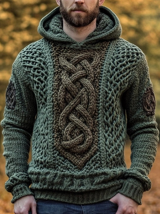 Men's Irish Celtic Jacquard Cozy Hooded Sweater elevenforest