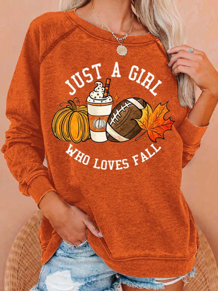 Women'S Casual Just A Girl Who Loves Fall Printed Long-Sleeved Sweatshirt artswardrobe