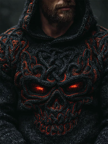 Men's Halloween Skull Celtic Knot Chunky Cozy Knit Hooded Sweater artswardrobe