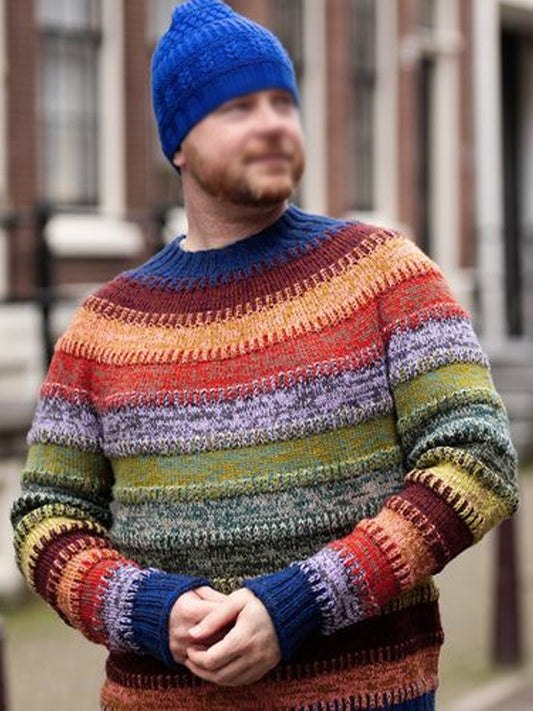 Vintage Stripe Patchwork Men's Crew Neck Sweater elevenforest