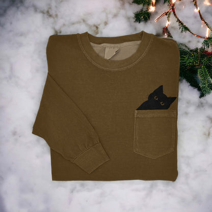 Cute Black Cat Art Women's Cozy Pocket T-Shirt elevenforest