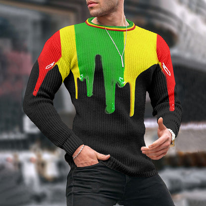 Art Paint Juneteenth Reggae Jacquard Iceland Crew Neck Sweater elevenforest