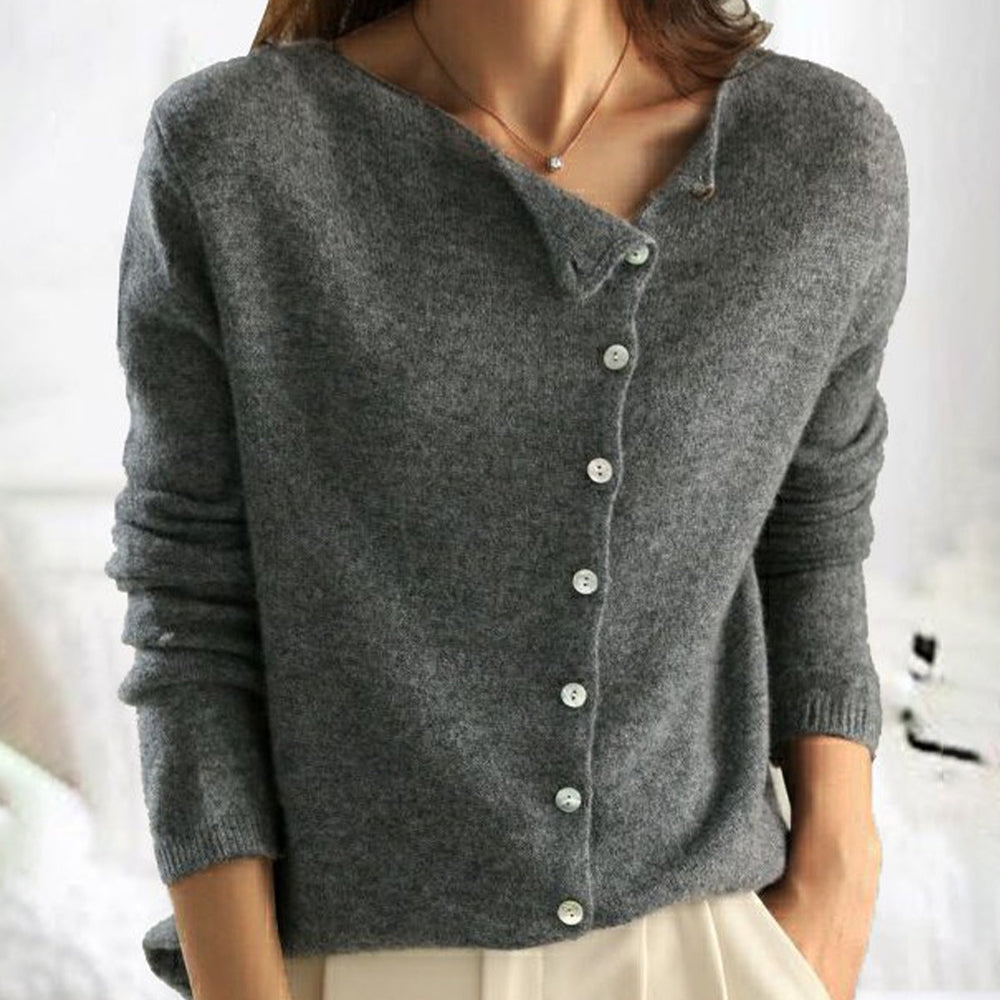Cardigan in misto cotone-cashmere con chiusura a bottoni asimmetrica, colore antracite