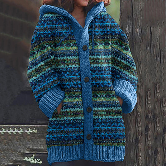 Vintage Color Block Jacquard Button Down Cozy Sweater elevenforest