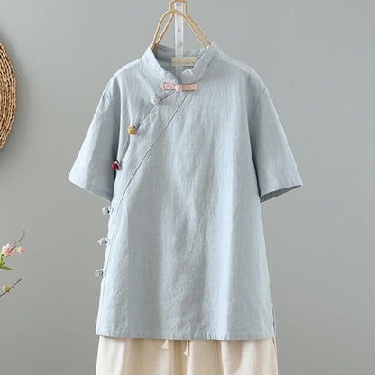 Comstylish Women's Diagonal Breasted Button Up Short Sleeved Shirt