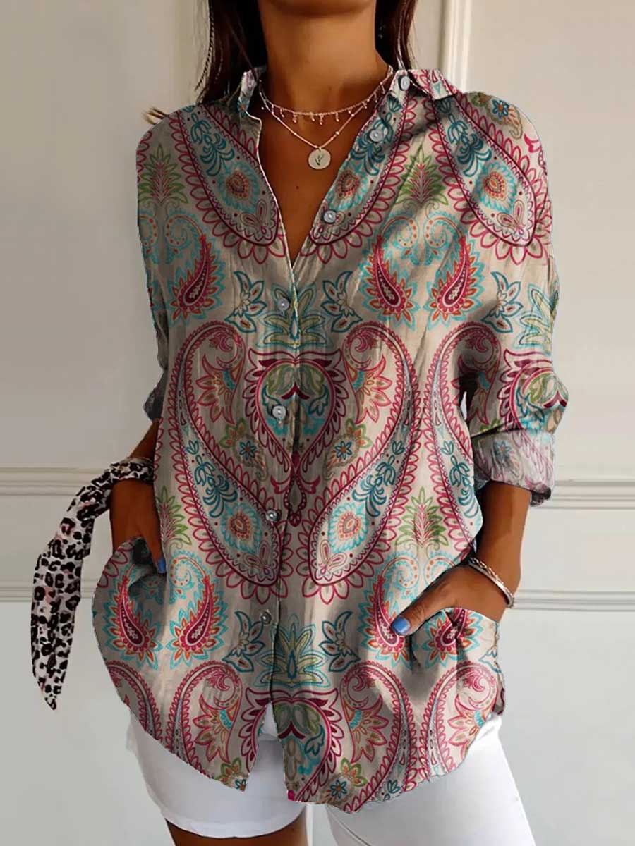 Women's Ethnic Pattern Art Print Casual Cotton Shirt