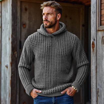 Men's Vintage Plaid Woven Solid Color Hooded Sweater artswardrobe