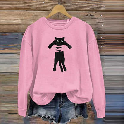 Women's Hugging Black Cat Abstract Art Painting Sweatshirt elevenforest