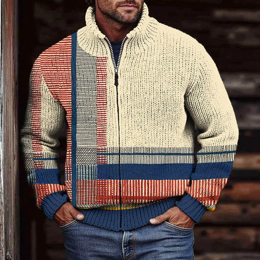 Men‘s Retro Ethnic Stripes Art Cozy Sweater elevenforest