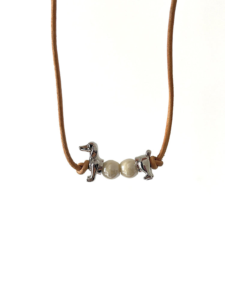 Comstylish Vintage Cute Dachshund Split Beaded Necklace