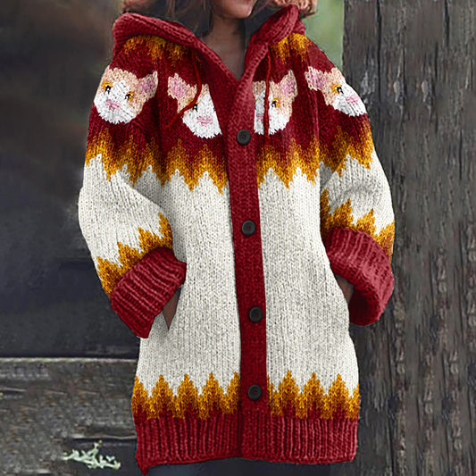 Vintage Icelandic Cute Cat Art Warm Sweater Cardigan elevenforest