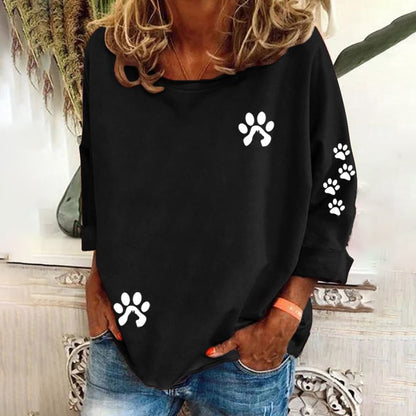 Cute Paw Print Loose Casual Sweatshirt elevenforest