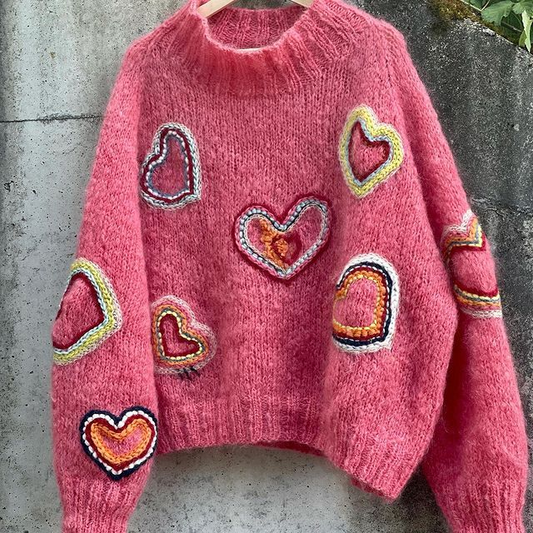 Abstract Creative Valentine Vibes Coquette Valentine Heart Art Print Knitted Pullover Sweater elevenforest