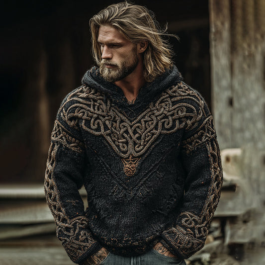 Men's Viking Celtic Knot Jacquard Knit Hoodie Sweater artswardrobe