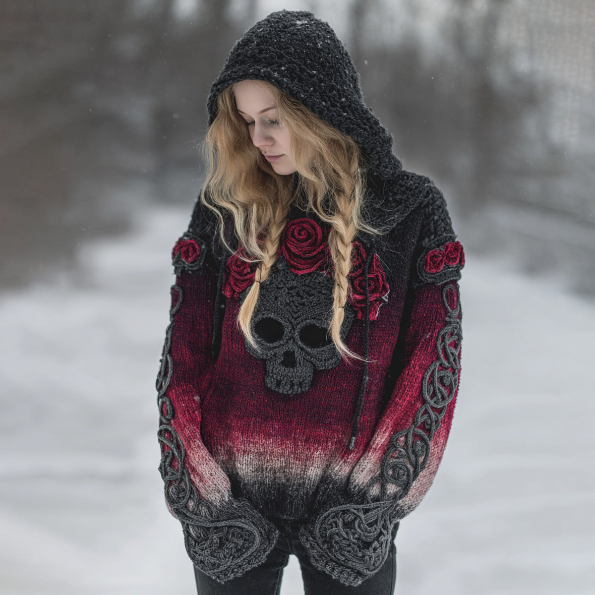Women's Rose Skeleton Comfortable Loose Gradient Sweater artswardrobe